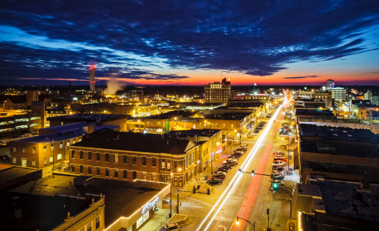 Downtown Columbia at sunset